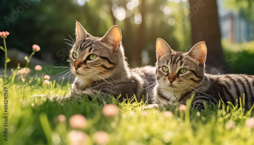 Cute kittens in the grass in summer © terra.incognita