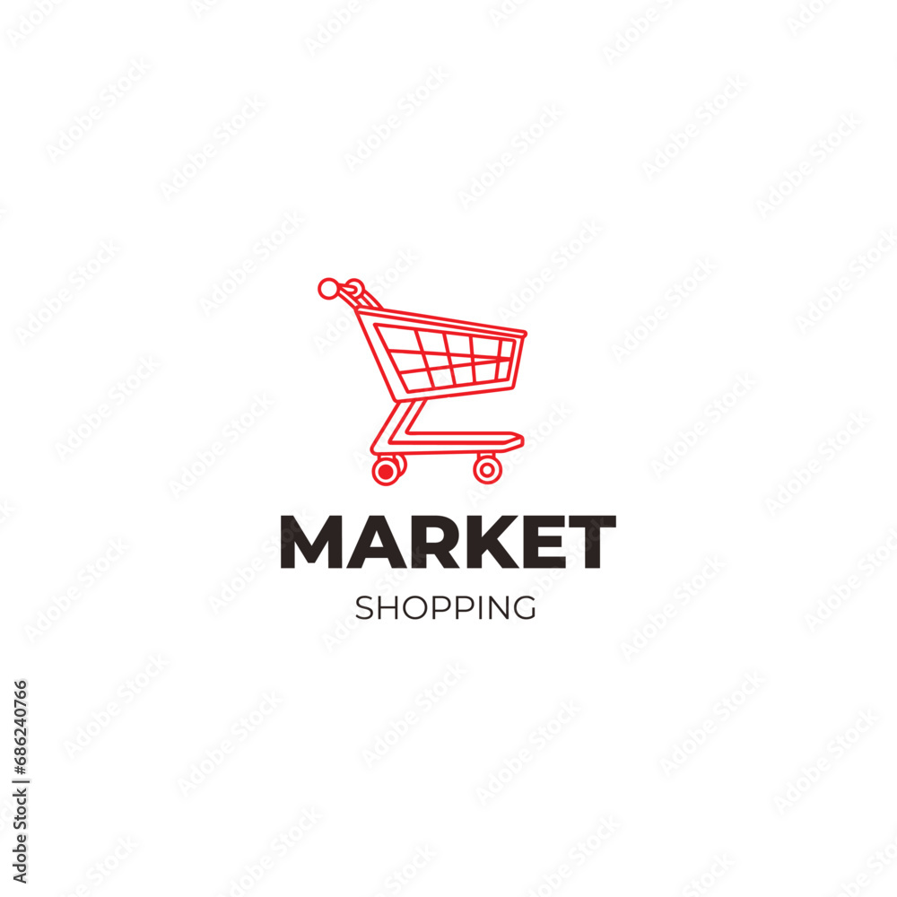 Grocery store logo design template with shopping basket full of various products vector logo
