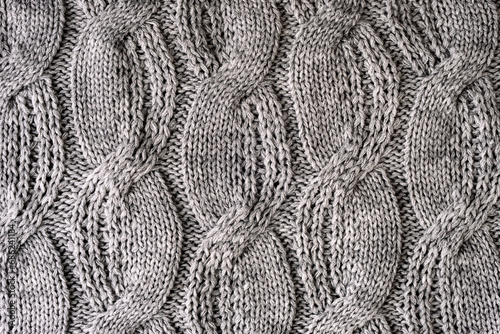 Gray woolen knitted sweater fabric, texture, background