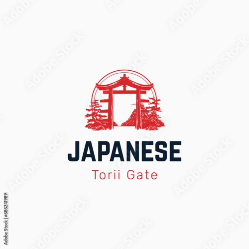Japanese Torii gate illustration, simple Torii gate sign logo design