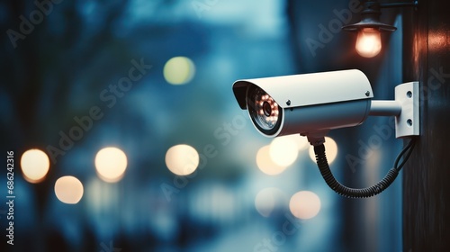 Close Up of CCTV Camera with Defocused Background