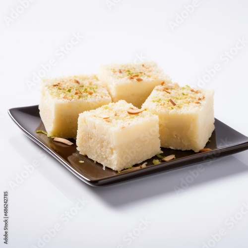 Coconut Barfi Tempting on White Background