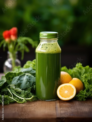 Fresh Cold Pressed Green Leafy Vegetable Juice Presentation