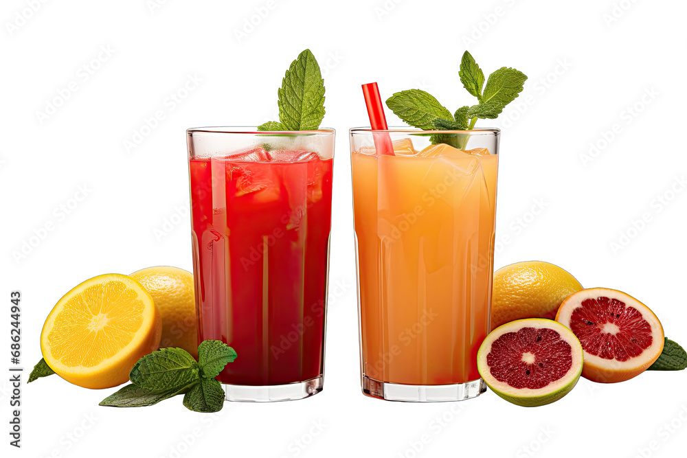 vegetable juice versus fruit juice with slice On Transparent Background vegetable juice versus fruit juice with slice On Transparent Background