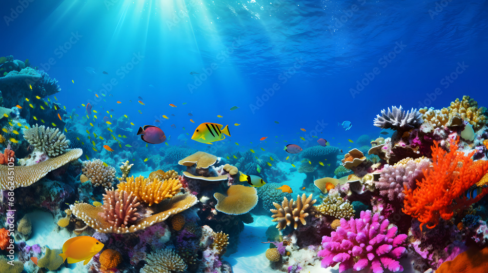 A coral reef teeming with marine life - obrazy, fototapety, plakaty 