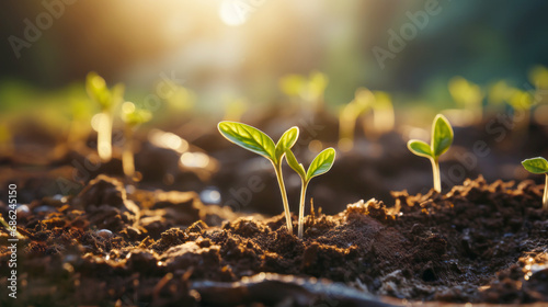 Small tree growing with sunshine in garden. Eco concept