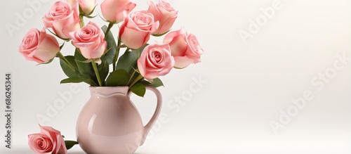 Wallpaper Mural A modern vase with a bouquet of roses on a white background A card for Womens day or Mothers day Romantic backdrop with space for text Torontodigital.ca