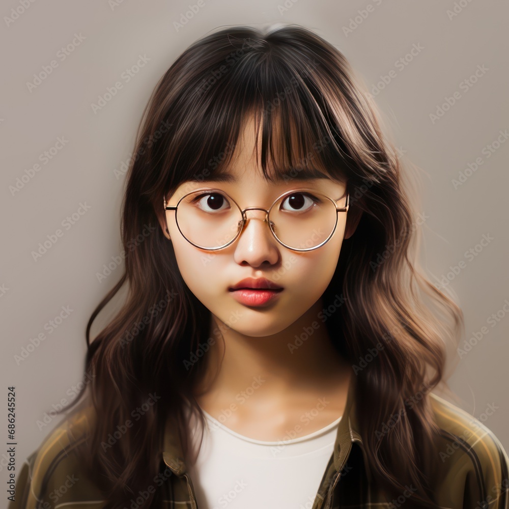 Portrait of Asian Girl with Round Face and Glasses Portrait of Asian Girl with Round Face and Glasses