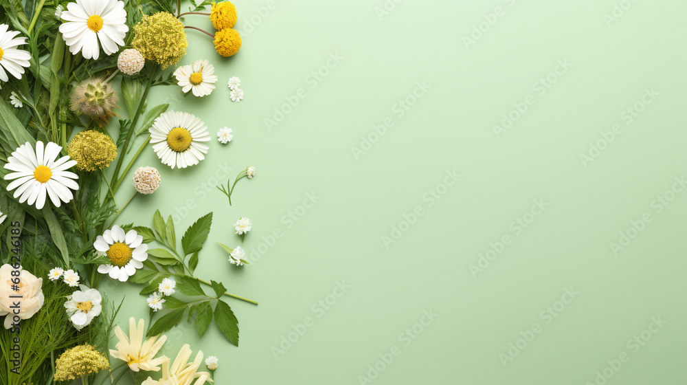 Various pills, herbs and flowers. Nutritional supplements. ai generative - obrazy, fototapety, plakaty 
