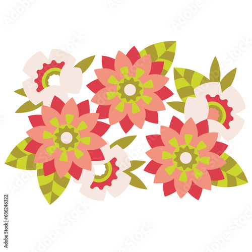 Vibrant Summer Floral Vector Illustration Set, Pink Daisies Bloom, Cheerful Garden, Elegant Home Decoration, Wedding Invitation, Birthday Card (ID: 686246322)