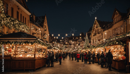 Beautiful and romantic Christmas markets, evening environment, lanscape view, warm lights