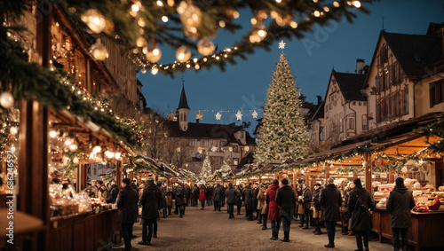 Beautiful and romantic Christmas markets, evening environment, lanscape view, warm lights