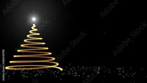 Christmas Greeting Card, Magic Golden Particles, Copy Space