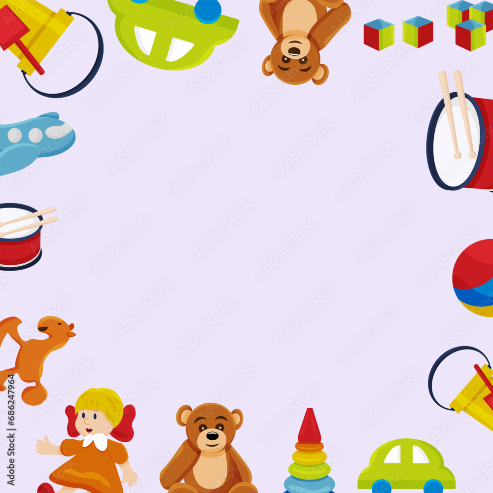 Fototapeta premium frame of Children's toys. Colorful toy for children. Copy Space. Vector