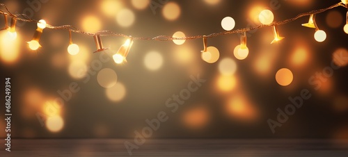 Christmas holiday and Happy New Year decoration and illumination concept. Garland bokeh lights over black background.