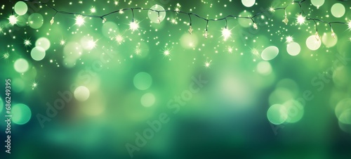 Christmas holiday decoration and illumination concept. Garland bokeh lights over green background.