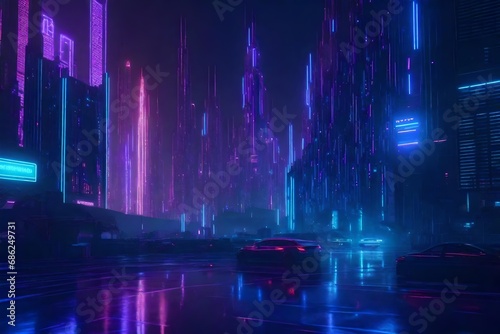 "Craft a futuristic cyberpunk city background with neon lights, flying vehicles, and towering megastructures."-
