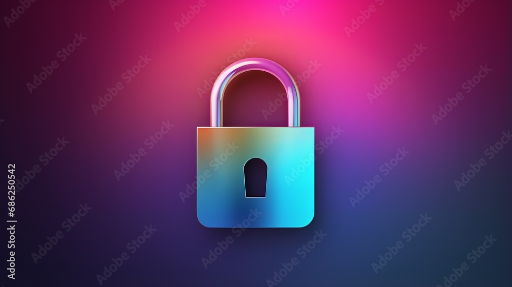 Vibrant padlock on neon gradient backdrop exuding aura of security and modernity, symbolizes essence of securing digital information and online data, personal data protection in diverse digital world Vibrant padlock on neon gradient backdrop exuding aura of security and modernity, symbolizes essence of securing digital information and online data, personal data protection in diverse digital world