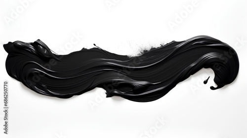 Brushstroke of black paint on a plain white background.