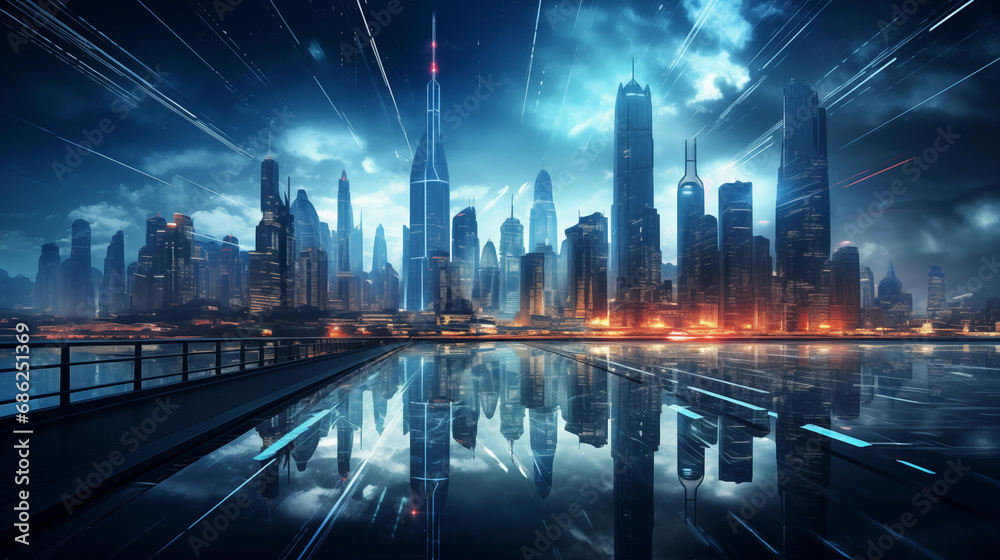Skyward Symphony: Futuristic Cityscape with skyscrapers