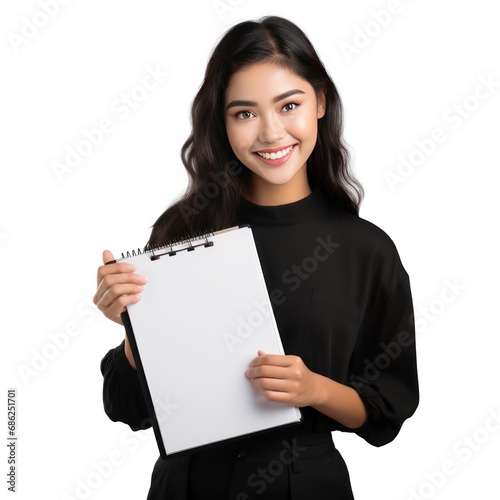 Smiling Asian Girl with Notebook and Pen