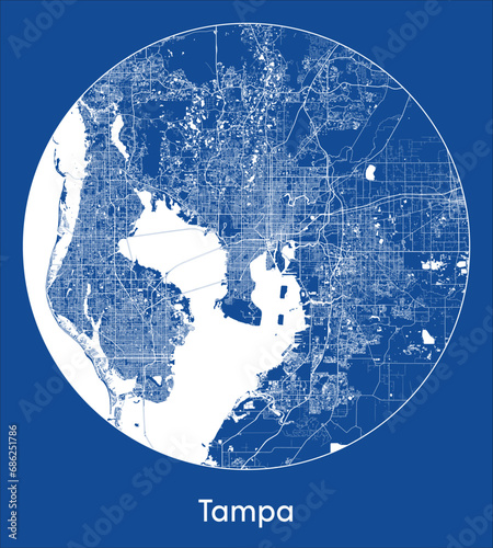 City Map Tampa United States North America blue print round Circle vector illustration
