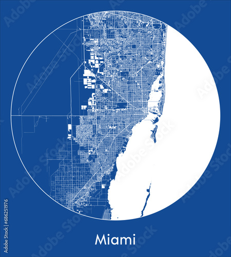 City Map Miami United States North America blue print round Circle vector illustration