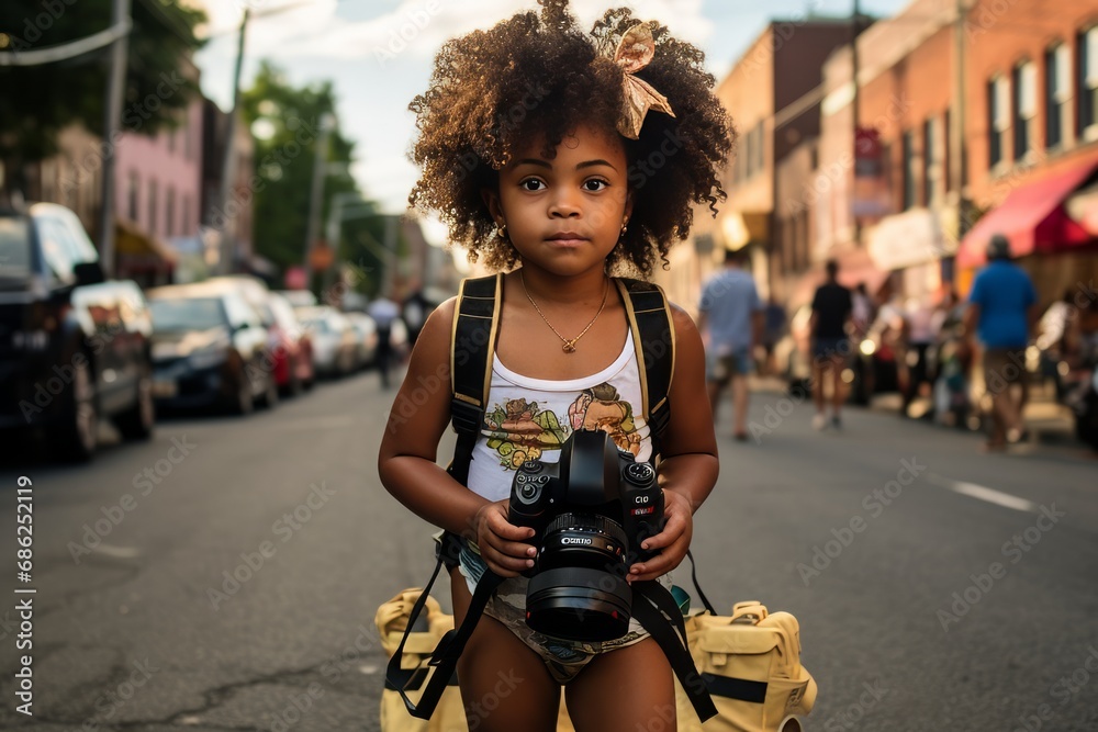 Handsome black girl in the street, candid street photography - obrazy, fototapety, plakaty 