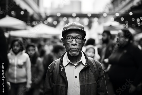 Black community people in the street, black and white candid street photography