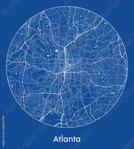 City Map Atlanta United States North America blue print round Circle vector illustration
