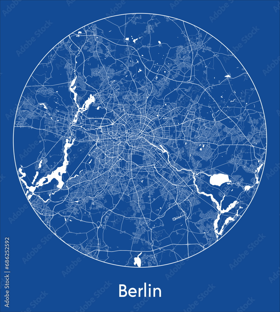 Naklejka premium City Map Berlin Germany Europe blue print round Circle vector illustration