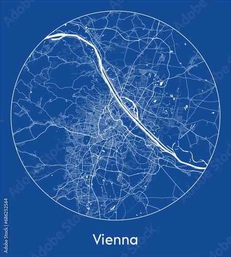 Fototapeta Naklejka Na Ścianę i Meble -  City Map Vienna Austria Europe blue print round Circle vector illustration