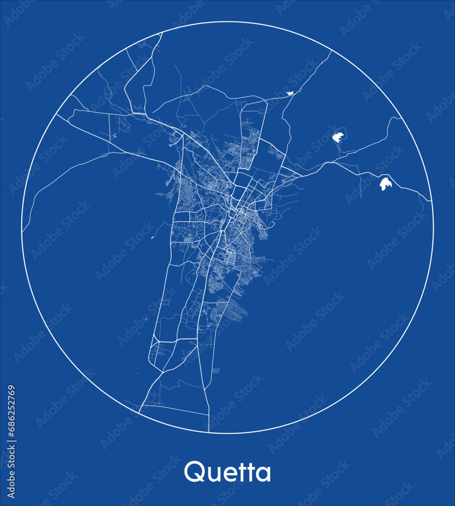 City Map Quetta Pakistan Asia blue print round Circle vector illustration