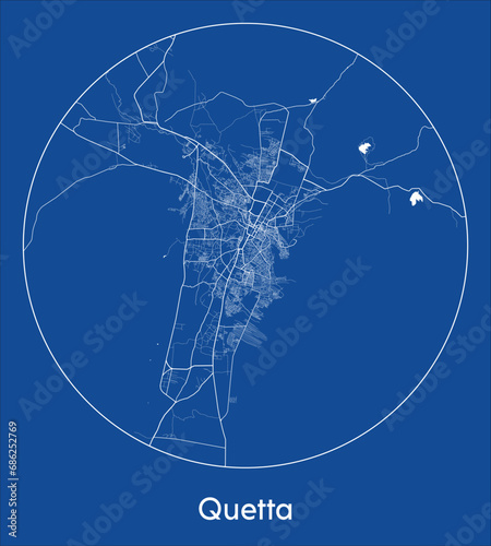 City Map Quetta Pakistan Asia blue print round Circle vector illustration