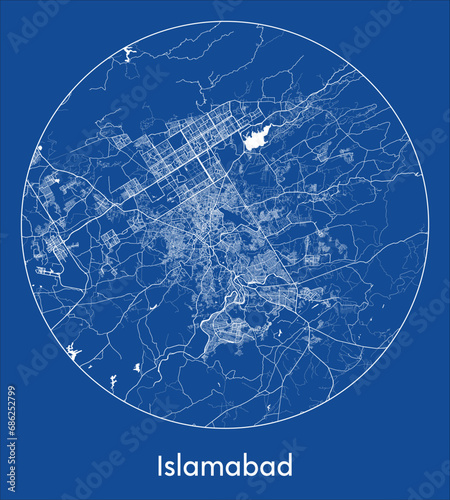 City Map Islamabad Pakistan Asia blue print round Circle vector illustration