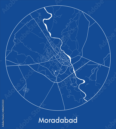 City Map Moradabad India Asia blue print round Circle vector illustration photo