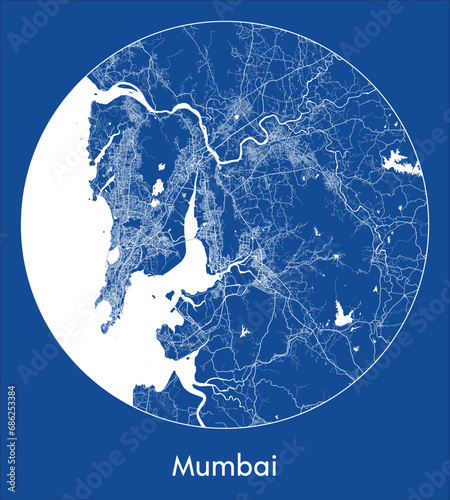 City Map Mumbai India Asia blue print round Circle vector illustration