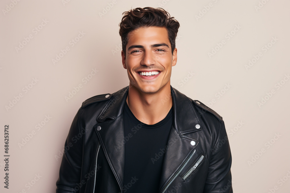 Portrait of a handsome smiling man in leather jacket. ai generative Portrait of a handsome smiling man in leather jacket. ai generative