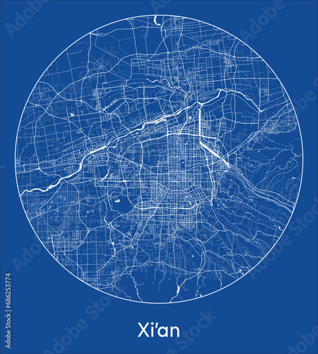 City Map Xiamen China Asia blue print round Circle vector illustration