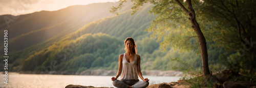Equilíbrio Vital: Mulher Desenvolvendo Yoga ao Ar Livre photo