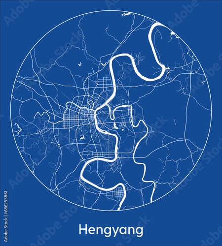 City Map Hengyang China Asia blue print round Circle vector illustration photo