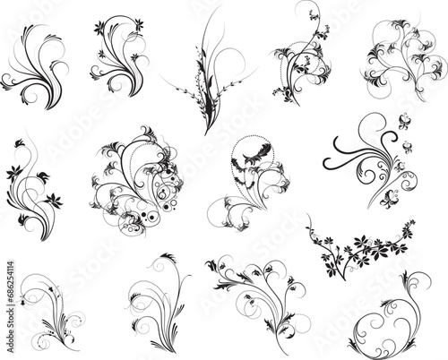set of beautiful floral elements