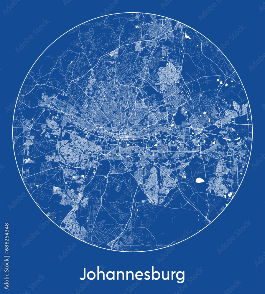Obraz premium City Map Johannesburg South Africa Africa blue print round Circle vector illustration