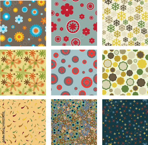 set of seamless patterns with flowers