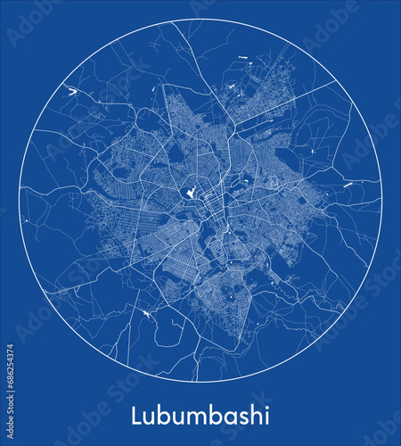 Fototapeta Naklejka Na Ścianę i Meble -  City Map Lubumbashi Democratic Republic of Congo Africa blue print round Circle vector illustration