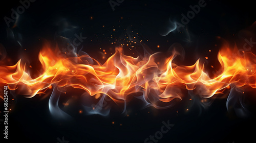 Vibrant Translucent Flames and Sparks: A Dynamic Display of Burning Fire in a Horizontal Composition - Creative Background for Festive Celebrations and Energetic Events.
