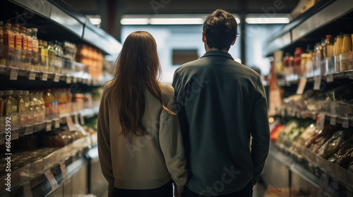 man and woman in the supermarket back view