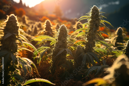 flowering cannabis plants illuminated by sunlight generative ai photo