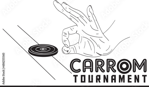 Carrom Striker Technique: Sketch Drawing Illustration, Carrom Striker Logo Design: Cartoon Clip Art, Monogram for Carrom Board: Vector Illustration