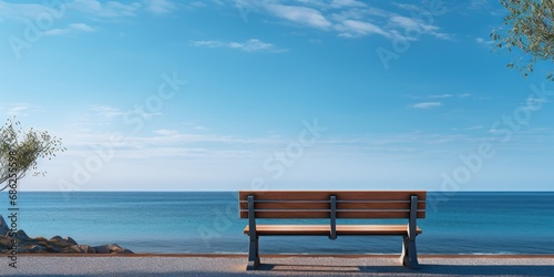 Lonely wooden bench overlooking calm waters, awaiting company.